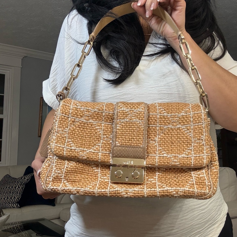 Dior Limited Edition Miss Dior Flap Bag Woven Tweed & Python Snakeskin Trim - Picture 3 of 16
